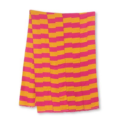 Cotton blend kente cloth scarf, 'Pink Lady' (19 inch width) - Artisan Crafted 19-Inc Pink and Orange Kente Scarf