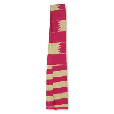 Cotton blend kente cloth scarf, 'Odehye Ba' (4 inch width) - Cerise and Ivory Cotton Blend Kente Scarf (4 Inch Width)