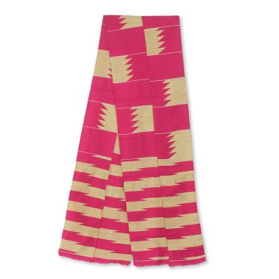 Cotton blend kente cloth scarf, 'Odehye Ba' (9 inch width) - Cotton Blend Kente Scarf in Pink and Ivory (9 Inch Width)