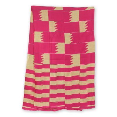 Cotton blend kente cloth scarf, 'Odehye Ba' (18 inch width) - Hand Loomed Ivory and Pink Kente Scarf (18 Inch Width)