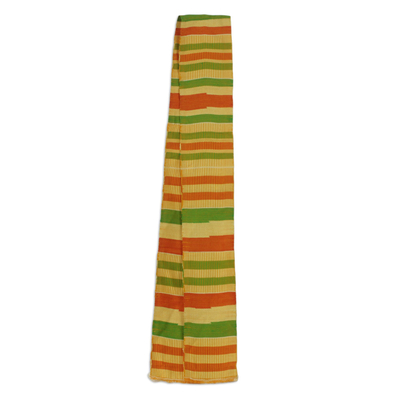 Cotton blend kente cloth scarf, 'Prince' (4 inch width) - Traditional Handmade African Kente Scarf (4 Inch Width)