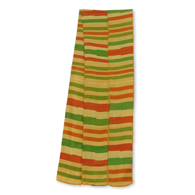 Cotton blend kente cloth scarf, 'Prince' (9 inch width) - Multicolored Kente Cloth Scarf Made in Ghana (9 Inch Width)