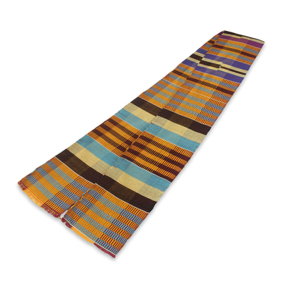 Cotton blend kente cloth scarf, 'Progress' (4 inch width) - Multicolor Stripe African Kente Cloth Scarf (4 Inch Width)