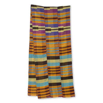Cotton blend kente cloth scarf, 'Progress' (12 inch width) - Handmade Kente Scarf from Ghana Artisan (12 Inch Width)