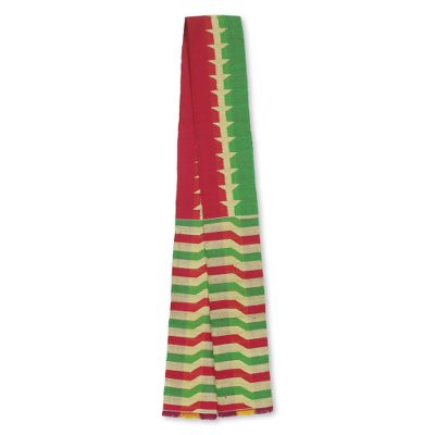 Cotton blend kente cloth scarf, 'Obasima' (5 inch width) - Cerise and Green Artisan Kente Cloth Scarf (5 Inch Width)