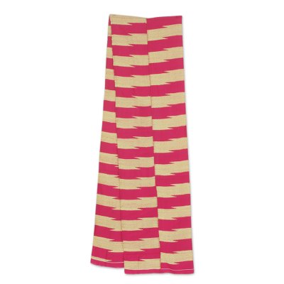 Cotton blend kente cloth scarf, 'Praise' (9 inch width) - Pink and Cream Handwoven Kente Cloth Scarf (9 Inch Width)