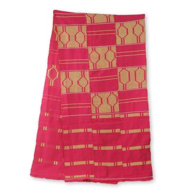 Cotton blend kente cloth scarf, 'Princess' (17 inch width) - Pink Kente Cloth Scarf Handcrafted in Ghana (17 Inch Width)