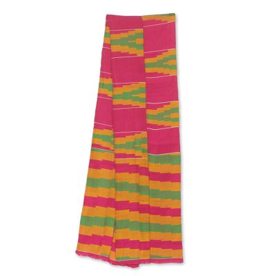 Cotton blend kente cloth scarf, 'Ahoufe' (8 inch width) - Colorful Ghanaian Cotton Blend Kente Scarf (8 Inch Width)