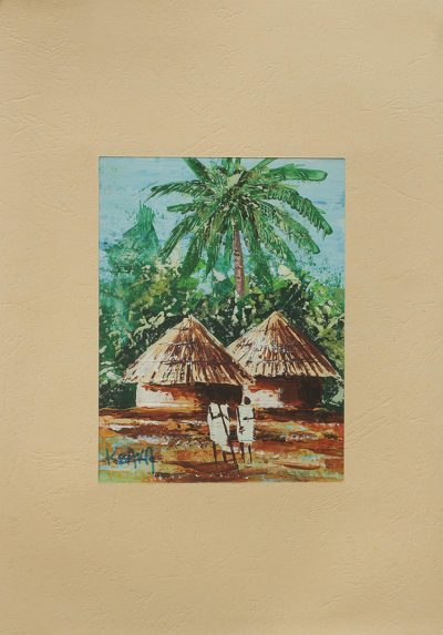 'Friends Forever II' - Ghanaian Village Friends Signed Painting with Mat Board