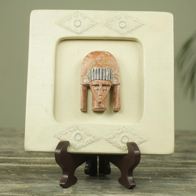 Maskenbox aus afrikanischem Holz, „Serene Pharaoh“ - Pharao-Maskenbox aus afrikanischem Holz auf Ständer, handgefertigt