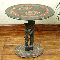 Wood accent table, 'Lovers' - Unique Wood Accent Table Hand Carved in Ghana