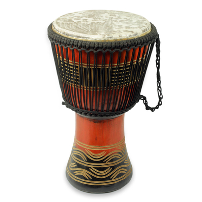Tambor djembé de madera - Tambor djembé africano auténtico con tema kente hecho a mano