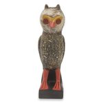 Wood sculpture, 'Owl Messenger' - Handcrafted Rustic African Bird Theme Wood Sculpture