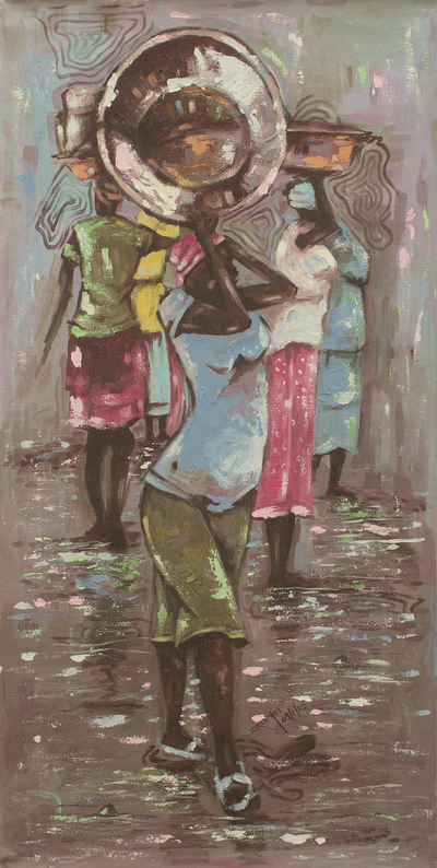 'Market Porters' - Original African Expressionist Market Scene Painting