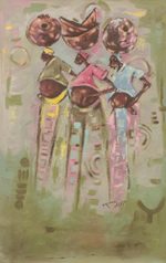 'Pot Ladies' - Signed Acrylic on Canvas Expressionist Portrait of Women