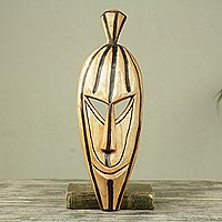 African wood mask, 'Cocoa Pod' - Natural Wood Hand Carved Authentic African Mask