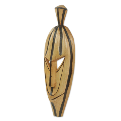 African wood mask, 'Cocoa Pod' - Natural Wood Hand Carved Authentic African Mask