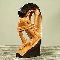 Escultura de madera - Escultura abstracta artesanal africana bicolor de madera de sesé