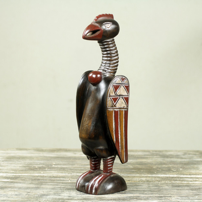 Escultura de madera - Escultura artesanal de pájaro africano tallada a mano