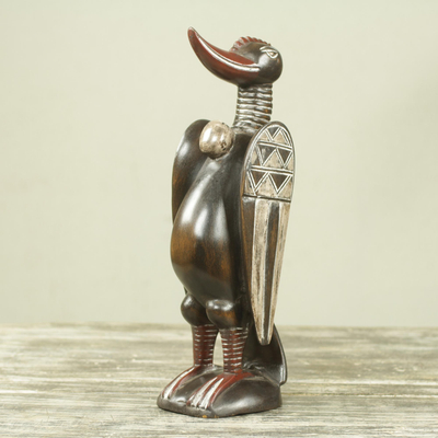 Escultura en madera - Escultura de pájaro africano tallada a mano con símbolo de paz