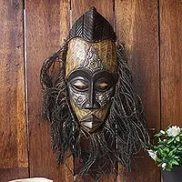 African wood and aluminum mask, 'Frafra Dancer' - Original African Tribal Dance Mask Crafted in Wood and Metal