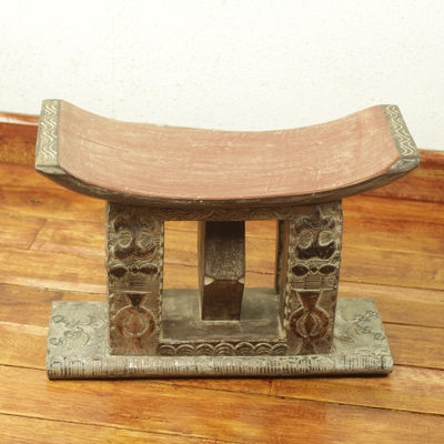 Wood Ashanti ottoman stool, 'Queen's Authority' - Handcrafted Authentic Ashanti Ottoman Stool from Ghana