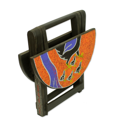Holz-Klapptisch, 'Akukor' - Kunsthandwerklich gefertigter Holz-Klapptisch mit Perlenplatte