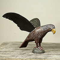 Wood sculpture, 'Accra Eagle' - Hand Carved Eagle Wood Sculpture from West Africa