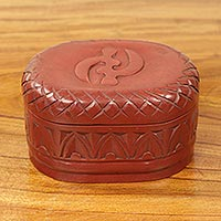 Wood Jewellery box, 'Fear Only God' - Hand Carved African Adinkra Symbol Wood Jewellery Box