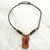Leather, bamboo, and wood pendant necklace, 'Ahenema Royalty' - Handmade Necklace with Leather Pendant and Beaded Accents