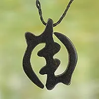 Ebony and leather pendant necklace, 'God-Fearing Faith' - Leather and Ebony Necklace with African Gye Nyame