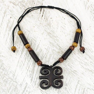 Ebony wood pendant necklace, Rams Horns
