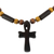 Ebony and bamboo pendant necklace, 'African Ankh' - Handcrafted Ankh Necklace in Ebony and Bamboo Ghana thumbail