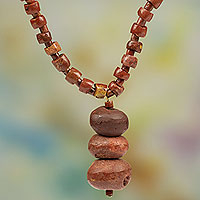 Bauxite pendant necklace, 'Blessings of Ghana' - Handcrafted Bauxite Pendant Necklace from Ghana