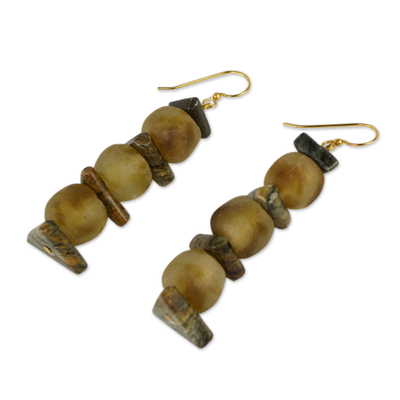Soapstone and glass dangle earrings, 'Akan Tradition' - Ghana Eco-Friendly Recycled Glass and Soapstone Earrings