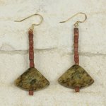 Soapstone and bauxite dangle earrings, 'Bells of Ghana' - Ghana Handcrafted Soapstone and Bauxite Dangle Earrings