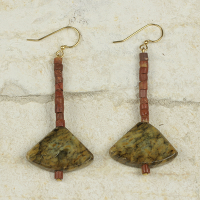 Soapstone and bauxite dangle earrings, Bells of Ghana