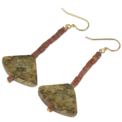 Soapstone and bauxite dangle earrings, 'Bells of Ghana' - Ghana Handcrafted Soapstone and Bauxite Dangle Earrings