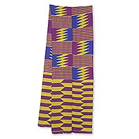 Cotton blend kente cloth scarf, 'Obi Nkyere Akwadaa Nyame' (10 inch width)
