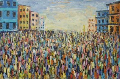 'Great Ashanti Market ' - Original Signed Painting of an African Urban Market