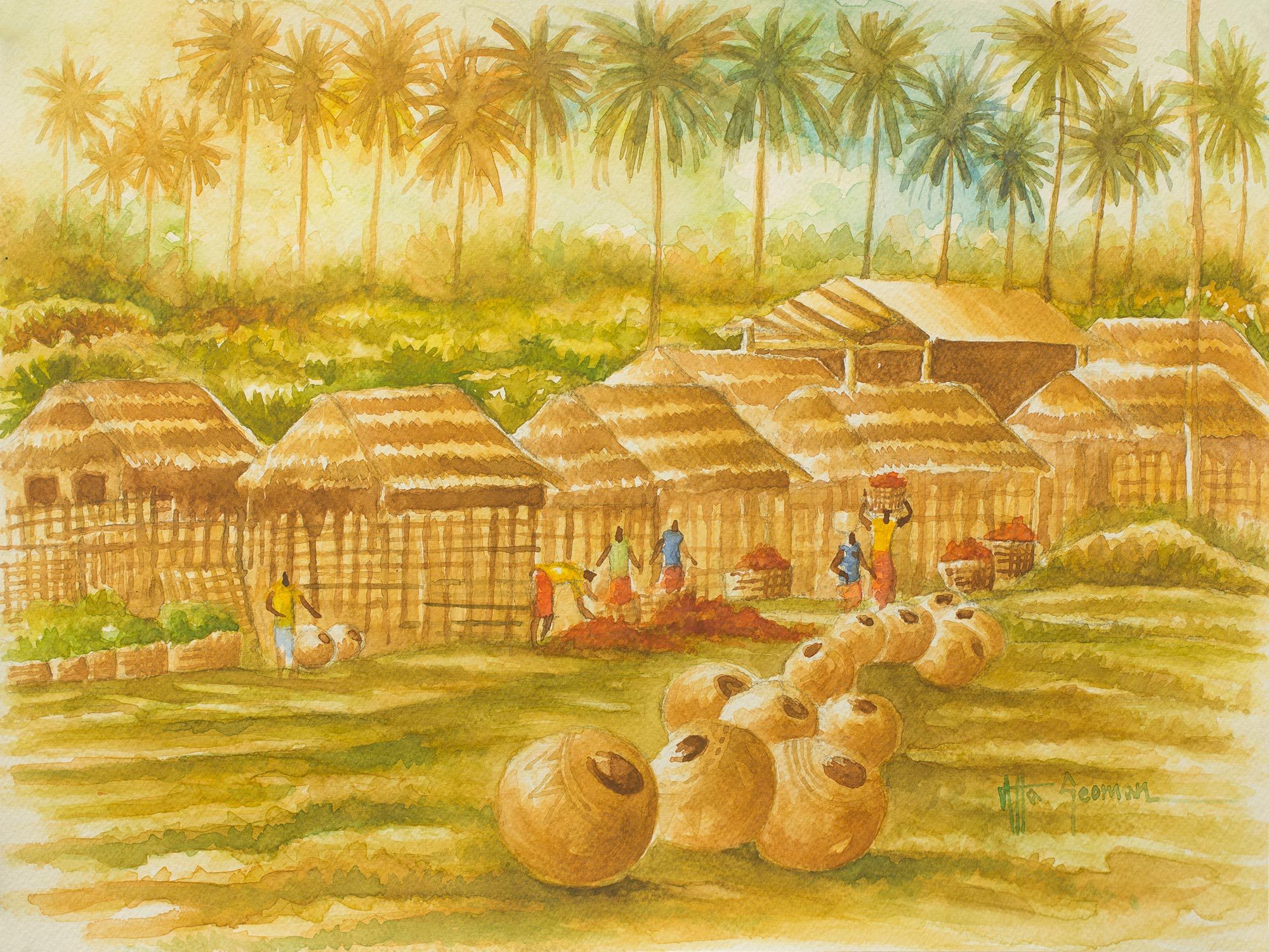 Unicef UK Market | Original African Village Scene watercolour Painting -  Cape Coast Village