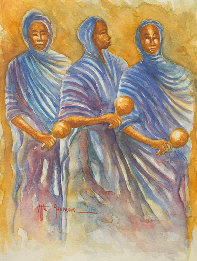 'Northern Ensemble' - Traditional Ghanaian Musicians with Rattles Signed Painting