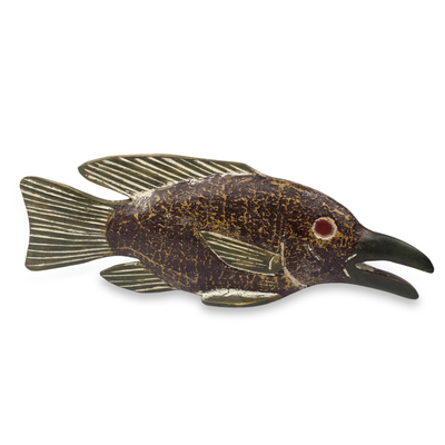 Rustic Fish Sculpture Hand Carved of Wood in Ghana