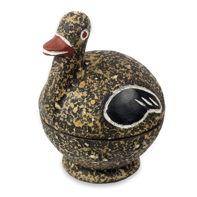 Wood box, 'Black Ghanaian Duckling' - Hand Carved Black Wood Duck Box from Ghana