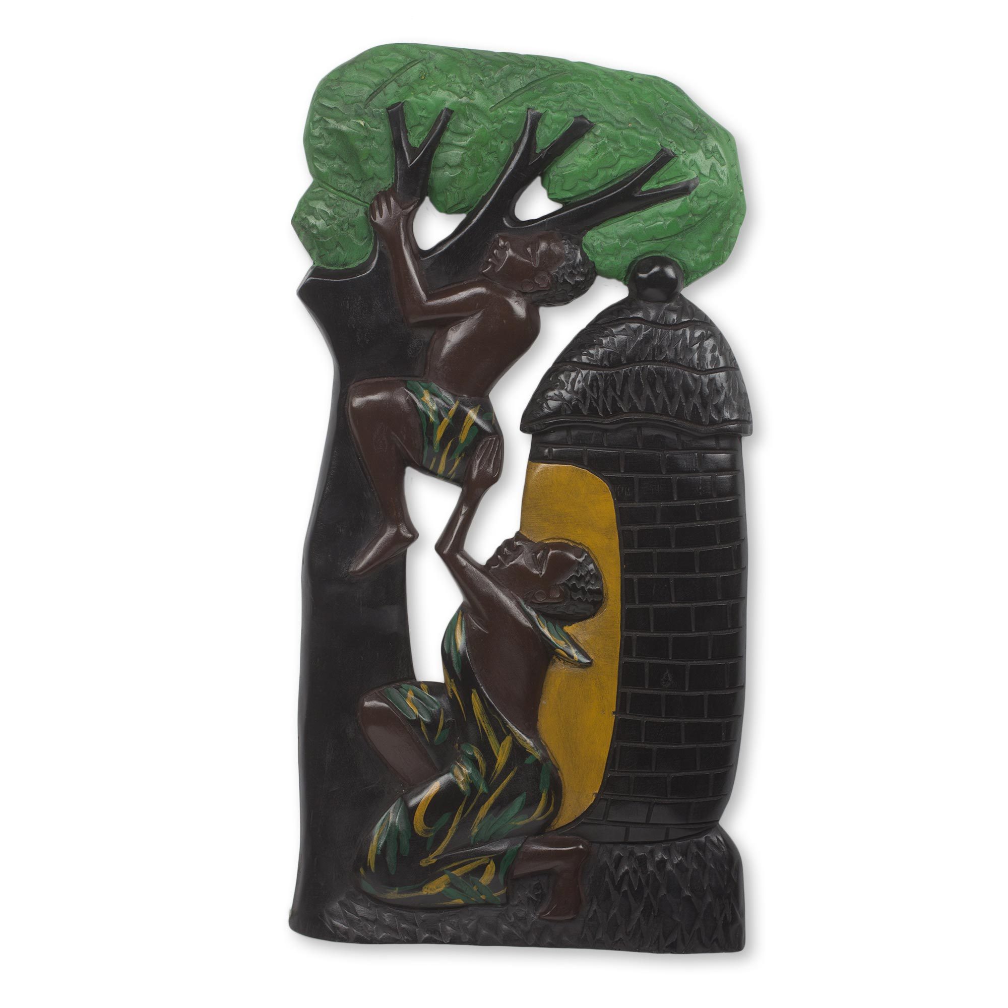 Hand Painted Low Relief African Wall Sculpture Good Brothers NOVICA