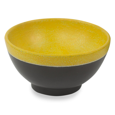 Ghana Handcrafted Black and Yellow Wood Centerpiece Bowl