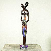 Beaded wood sculpture, 'Young Lovers'