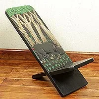 Wood lazy chair, 'African Jungle' - Artisan Crafted Wildlife Theme West African Wood Lazy Chair