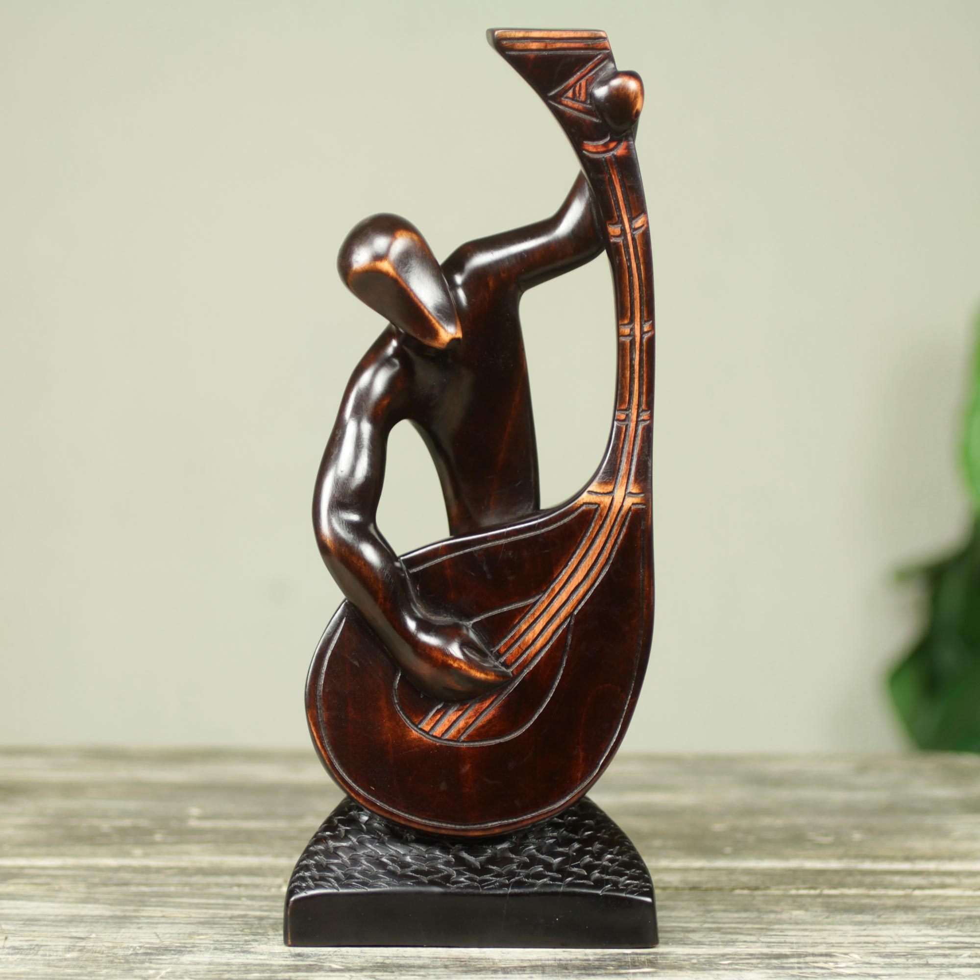 Hand Carved African Musician Sculpture in Sese Wood Kora Player NOVICA