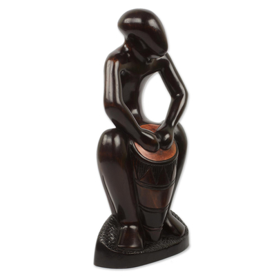 Skulptur aus Ebenholz, „Kpanlogo-Trommler“. - Original-Ebenholz-Skulptur eines afrikanischen Trommlers